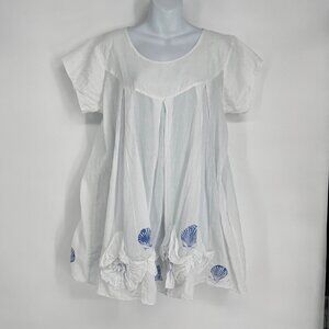 Women's White Flowy Tunic Dress‎ With Blue Shell Details